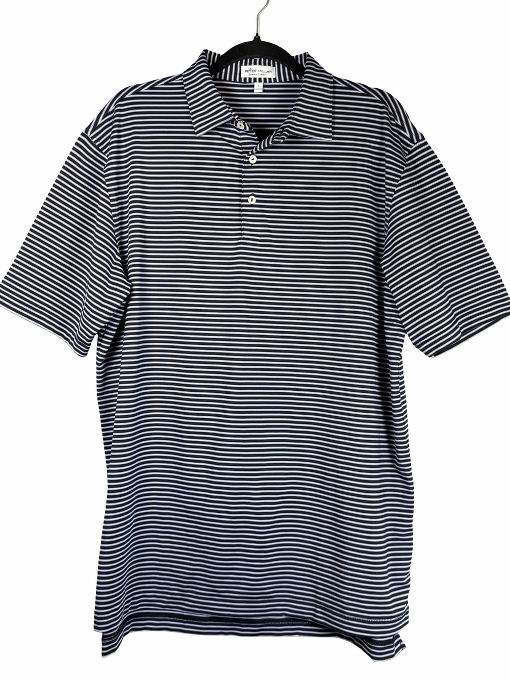 Peter Millar Men’s Black Purple White Striped Performance Polo Shirt Size Large